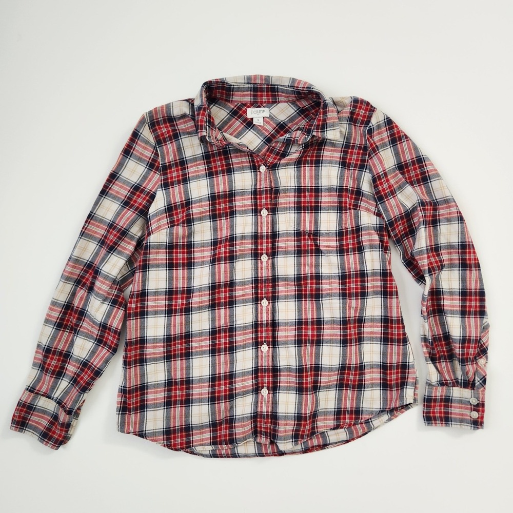 J. Crew Plaid Button Down Shirt Red Blue Cream Flannel Cotton Women's Size S